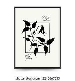 Abstract floral posters template. Modern Botanical trendy black style. Vintage flowers. Ink wall  art.