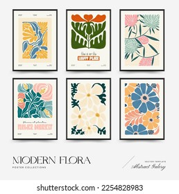 Abstract floral posters template. Modern trendy Matisse minimal style. Pink and blue colors. Hand drawn design for wallpaper, wall decor, print, postcard, cover, template, banner. 