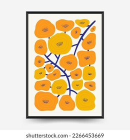 Abstract floral posters template. Modern trendy Matisse minimal style. Pink and blue colors. Hand drawn design for wallpaper, wall decor, print, postcard, cover, template, banner. 