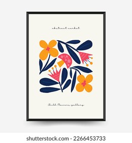 Abstract floral posters template. Modern trendy Matisse minimal style. Pink and blue colors. Hand drawn design for wallpaper, wall decor, print, postcard, cover, template, banner. 