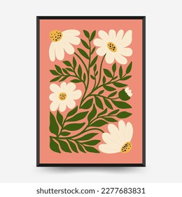 Abstract floral posters template. Modern trendy Matisse minimal style. Pink and blue colors. Hand drawn design for wallpaper, wall decor, print, postcard, cover, template, banner. 