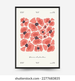 Abstract floral posters template. Modern trendy Matisse minimal style. Pink and blue colors. Hand drawn design for wallpaper, wall decor, print, postcard, cover, template, banner. 