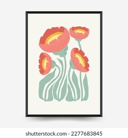 Abstract floral posters template. Modern trendy Matisse minimal style. Pink and blue colors. Hand drawn design for wallpaper, wall decor, print, postcard, cover, template, banner. 