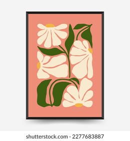 Abstract floral posters template. Modern trendy Matisse minimal style. Pink and blue colors. Hand drawn design for wallpaper, wall decor, print, postcard, cover, template, banner. 