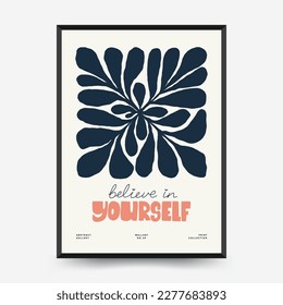 Abstract floral posters template. Modern trendy Matisse minimal style. Pink and blue colors. Hand drawn design for wallpaper, wall decor, print, postcard, cover, template, banner. 