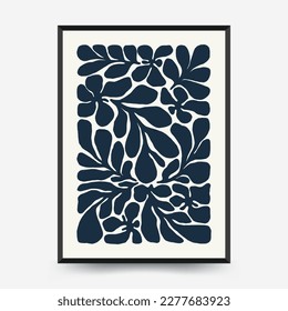 Abstract floral posters template. Modern trendy Matisse minimal style. Pink and blue colors. Hand drawn design for wallpaper, wall decor, print, postcard, cover, template, banner. 