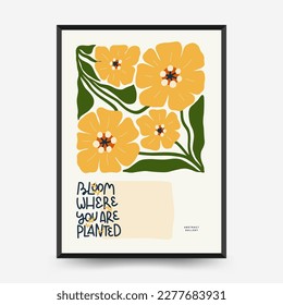 Abstract floral posters template. Modern trendy Matisse minimal style. Pink and blue colors. Hand drawn design for wallpaper, wall decor, print, postcard, cover, template, banner. 