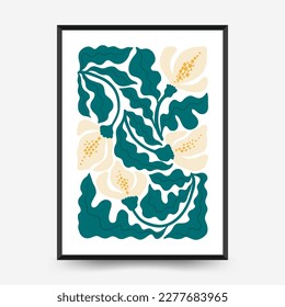 Abstract floral posters template. Modern trendy Matisse minimal style. Pink and blue colors. Hand drawn design for wallpaper, wall decor, print, postcard, cover, template, banner. 