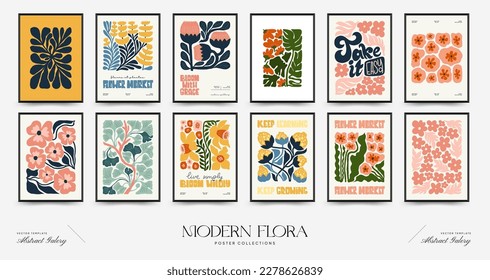 Vorlage für abstrakte Blumenplakate. Moderner Stil Matisse minimalistisch. Rosa und Blau. Handgezeichnetes Design für Tapete, Tapete, Druck, Postkarte, Deckel, Vorlage, Banner. 