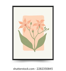 Plantilla de afiches florales abstractos. Moderna moda Matisse minimalista. Groovy. Diseño dibujado a mano para papel pintado, decoración de pared, impresión, postal, cubierta, plantilla, banner. 