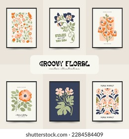 Abstract floral posters template. Modern trendy Matisse minimal style. Groovy. Hand drawn design for wallpaper, wall decor, print, postcard, cover, template, banner. 