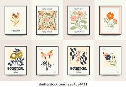 Abstract floral posters template. Modern trendy Matisse minimal style. Groovy. Hand drawn design for wallpaper, wall decor, print, postcard, cover, template, banner. 