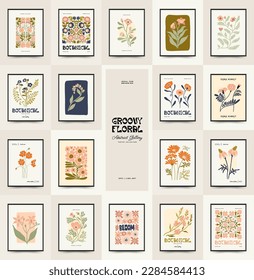 Vorlage für abstrakte Blumenplakate. Moderner Stil Matisse minimalistisch. Groovy. Handgezeichnetes Design für Tapete, Tapete, Druck, Postkarte, Deckel, Vorlage, Banner. 