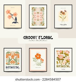 Abstract floral posters template. Modern trendy Matisse minimal style. Groovy. Hand drawn design for wallpaper, wall decor, print, postcard, cover, template, banner. 