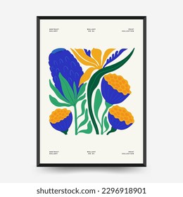 Abstract floral posters template. Modern trendy Matisse minimal style. Tropical jungle. Hand drawn design for wallpaper, wall decor, print, postcard, cover, template, banner. 