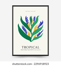 Abstract floral posters template. Modern trendy Matisse minimal style. Tropical jungle. Hand drawn design for wallpaper, wall decor, print, postcard, cover, template, banner. 