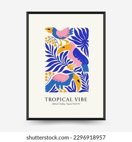 Abstract floral posters template. Modern trendy Matisse minimal style. Tropical jungle. Hand drawn design for wallpaper, wall decor, print, postcard, cover, template, banner. 