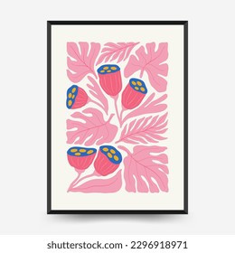 Plantilla de afiches florales abstractos. Moderna moda Matisse minimalista. Selva tropical. Diseño dibujado a mano para papel pintado, decoración de pared, impresión, postal, cubierta, plantilla, banner. 