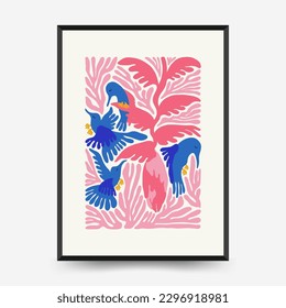 Abstract floral posters template. Modern trendy Matisse minimal style. Tropical jungle. Hand drawn design for wallpaper, wall decor, print, postcard, cover, template, banner. 