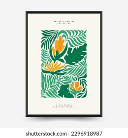 Abstract floral posters template. Modern trendy Matisse minimal style. Tropical jungle. Hand drawn design for wallpaper, wall decor, print, postcard, cover, template, banner. 