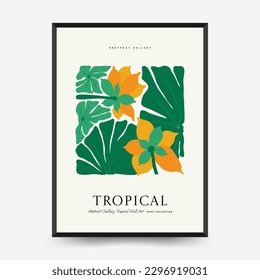 Abstract floral posters template. Modern trendy Matisse minimal style. Tropical jungle. Hand drawn design for wallpaper, wall decor, print, postcard, cover, template, banner. 