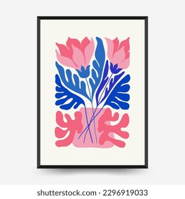 Abstract floral posters template. Modern trendy Matisse minimal style. Tropical jungle. Hand drawn design for wallpaper, wall decor, print, postcard, cover, template, banner. 
