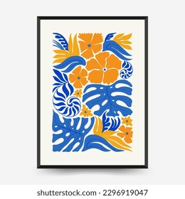 Abstract floral posters template. Modern trendy Matisse minimal style. Tropical jungle. Hand drawn design for wallpaper, wall decor, print, postcard, cover, template, banner. 