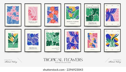 Abstract floral posters template. Modern trendy Matisse minimal style. Tropical jungle. Hand drawn design for wallpaper, wall decor, print, postcard, cover, template, banner. 