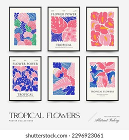 Abstract floral posters template. Modern trendy Matisse minimal style. Tropical jungle. Hand drawn design for wallpaper, wall decor, print, postcard, cover, template, banner. 