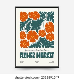 Abstract floral posters template. Modern trendy Matisse minimal style. Pink and blue colors. Hand drawn design for wallpaper, wall decor, print, postcard, cover, template, banner. 