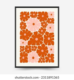 Abstract floral posters template. Modern trendy Matisse minimal style. Pink and blue colors. Hand drawn design for wallpaper, wall decor, print, postcard, cover, template, banner. 