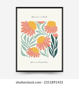 Abstract floral posters template. Modern trendy Matisse minimal style. Pink and blue colors. Hand drawn design for wallpaper, wall decor, print, postcard, cover, template, banner. 