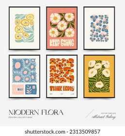 Abstract floral posters template. Modern trendy Matisse minimal style. Pink and blue colors. Hand drawn design for wallpaper, wall decor, print, postcard, cover, template, banner. 