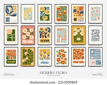 Abstract floral posters template. Modern trendy Matisse minimal style. Pink and blue colors. Hand drawn design for wallpaper, wall decor, print, postcard, cover, template, banner. 