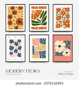 Vorlage für abstrakte Blumenplakate. Moderner Stil Matisse minimalistisch. Rosa und Blau. Handgezeichnetes Design für Tapete, Tapete, Druck, Postkarte, Deckel, Vorlage, Banner. 