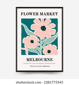 Abstract floral posters template. Modern trendy Matisse minimal style. Pink and blue colors. Hand drawn design for wallpaper, wall decor, print, postcard, cover, template, banner. 