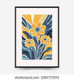 Abstract floral posters template. Modern trendy Matisse minimal style. Pink and blue colors. Hand drawn design for wallpaper, wall decor, print, postcard, cover, template, banner. 