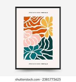 Abstract floral posters template. Modern trendy Matisse minimal style. Pink and blue colors. Hand drawn design for wallpaper, wall decor, print, postcard, cover, template, banner. 