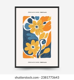 Abstract floral posters template. Modern trendy Matisse minimal style. Pink and blue colors. Hand drawn design for wallpaper, wall decor, print, postcard, cover, template, banner. 