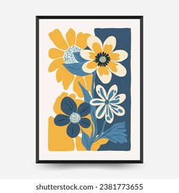 Abstract floral posters template. Modern trendy Matisse minimal style. Pink and blue colors. Hand drawn design for wallpaper, wall decor, print, postcard, cover, template, banner. 