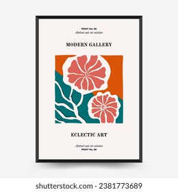 Abstract floral posters template. Modern trendy Matisse minimal style. Pink and blue colors. Hand drawn design for wallpaper, wall decor, print, postcard, cover, template, banner. 