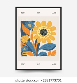 Abstract floral posters template. Modern trendy Matisse minimal style. Pink and blue colors. Hand drawn design for wallpaper, wall decor, print, postcard, cover, template, banner. 