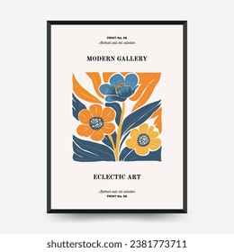 Abstract floral posters template. Modern trendy Matisse minimal style. Pink and blue colors. Hand drawn design for wallpaper, wall decor, print, postcard, cover, template, banner. 