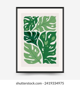 Abstract floral posters template. Modern trendy Matisse minimal style. Tropical jungle. Hand drawn design for wallpaper, wall decor, print, postcard, cover, template, banner. 