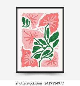 Abstract floral posters template. Modern trendy Matisse minimal style. Tropical jungle. Hand drawn design for wallpaper, wall decor, print, postcard, cover, template, banner. 