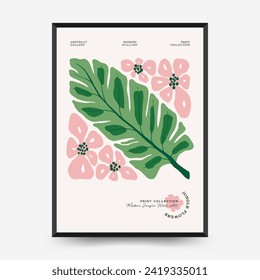 Abstract floral posters template. Modern trendy Matisse minimal style. Tropical jungle. Hand drawn design for wallpaper, wall decor, print, postcard, cover, template, banner. 