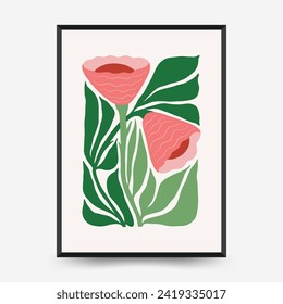 Abstract floral posters template. Modern trendy Matisse minimal style. Tropical jungle. Hand drawn design for wallpaper, wall decor, print, postcard, cover, template, banner. 