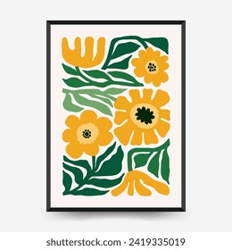 Abstract floral posters template. Modern trendy Matisse minimal style. Tropical jungle. Hand drawn design for wallpaper, wall decor, print, postcard, cover, template, banner. 