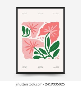 Abstract floral posters template. Modern trendy Matisse minimal style. Tropical jungle. Hand drawn design for wallpaper, wall decor, print, postcard, cover, template, banner. 