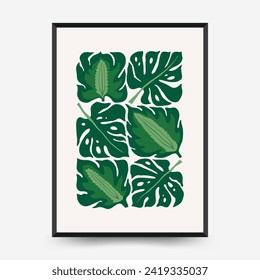 Abstract floral posters template. Modern trendy Matisse minimal style. Tropical jungle. Hand drawn design for wallpaper, wall decor, print, postcard, cover, template, banner. 